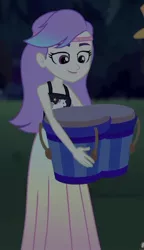 Size: 398x690 | Tagged: safe, derpibooru import, screencap, snow flower, equestria girls, equestria girls series, sunset's backstage pass!, spoiler:eqg series (season 2), bongos, clothes, cropped, female, sleeveless, solo, tanktop