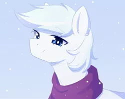 Size: 3809x3000 | Tagged: safe, artist:fluffymaiden, derpibooru import, double diamond, earth pony, pony, blue background, bust, clothes, cute, daaaaaaaaaaaw, double dawwmond, high res, looking at you, male, portrait, scarf, simple background, smiling, snow, solo, stallion, winter