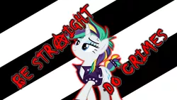 Size: 1280x720 | Tagged: safe, derpibooru import, edit, rarity, unicorn, alternate hairstyle, anarchism, be gay do crimes, be straight do crimes, clothes, female, jacket, leather jacket, mare, meme, mouthpiece, pride, pride flag, punk, raripunk, solo, straight pride flag