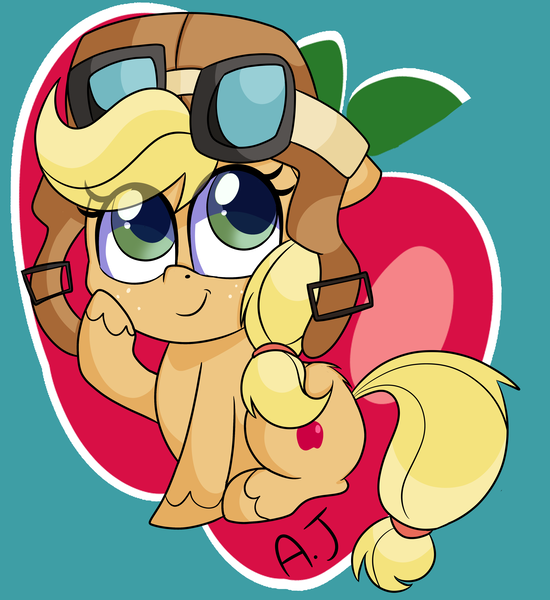 Size: 4000x4364 | Tagged: safe, artist:rainbowtashie, derpibooru import, applejack, earth pony, pony, how applejack got her hat back, my little pony: pony life, spoiler:pony life s01e04, aviator hat, cute, female, flyerjack, hat, jackabetes, mare, simple background, solo, that was fast