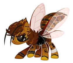Size: 1917x1636 | Tagged: safe, alternate version, artist:beautifulspaceshow, derpibooru import, oc, oc:hōnetto, unofficial characters only, hornet, insect, original species, pony, antennae, asian giant hornet, bandage, bandaid, black sclera, bracelet, clothes, colored sclera, ear piercing, earring, eyebrow piercing, female, hornet pony, jacket, jewelry, leather jacket, lip piercing, mare, nose piercing, piercing, punk, raised hoof, scar, simple background, solo, spiked wristband, tattoo, transparent background, wristband