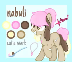 Size: 694x600 | Tagged: safe, artist:pony spark team, derpibooru import, oc, oc:nabuli, earth pony, pony, cutie mark, female, food, ice cream, ponytail, solo, spoon