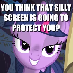 Size: 670x670 | Tagged: bedroom eyes, caption, cropped, derpibooru import, edit, edited screencap, fourth wall, golden oaks library, image macro, lidded eyes, owl's well that ends well, safe, screencap, solo, stranger danger, talking to viewer, text, the fourth wall cannot save you, twilight sparkle