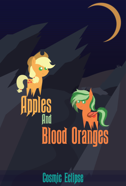 Size: 8101x12011 | Tagged: safe, artist:cosmiceclipsed, derpibooru import, applejack, oc, oc:citrus swirl, unofficial characters only, bat pony, earth pony, pony, fanfic, duo, fanfic art, fanfic cover, female, hollow shades, hollow shades (canon), image, mare, moon, png, poster