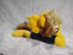 Size: 1032x774 | Tagged: safe, artist:bluedragonflyplush, derpibooru import, ponified, pegasus, pony, alex gaskarth, all time low, beanie (plushie), clothes, commission, ear fluff, irl, male, photo, plushie, prone, shirt, solo, spread wings, stallion, t-shirt, tail feathers, wings