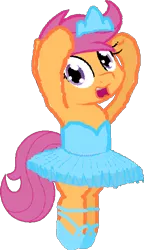 Size: 368x639 | Tagged: safe, artist:angrymetal, derpibooru import, scootaloo, pegasus, pony, 1000 hours in ms paint, ballerina, ballet, ballet slippers, clothes, crown, dancing ballet, jewelry, raised hoof, regalia, scootarina, simple background, solo, tomboy taming, transparent background, tutu