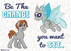 Size: 1280x915 | Tagged: safe, artist:redpalette, derpibooru import, oc, oc:sawtooth waves, changeling, earth pony, changeling oc, duality, earth pony oc, fanart, flying, male, quote, self ponidox, smiling, stallion, youtuber