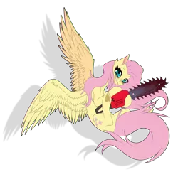 Size: 3591x3483 | Tagged: semi-grimdark, artist:spirit-1, derpibooru import, fluttershy, pony, .mov, shed.mov, blood, chainsaw, fluttershed, simple background, solo, transparent background