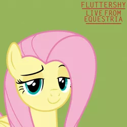 Size: 3500x3500 | Tagged: safe, artist:poniesmemes, derpibooru import, fluttershy, ponified, pegasus, pony, green background, implied gilda radner, ponified album cover, simple background, smug