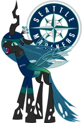 Size: 980x1470 | Tagged: artist:davidpinskton117, baseball, changeling, clothes, derpibooru import, edit, editor:princessember2019, hat, jersey, mlb, queen chrysalis, safe, seattle mariners, simple background, solo, sports, transparent background, vector, vector edit