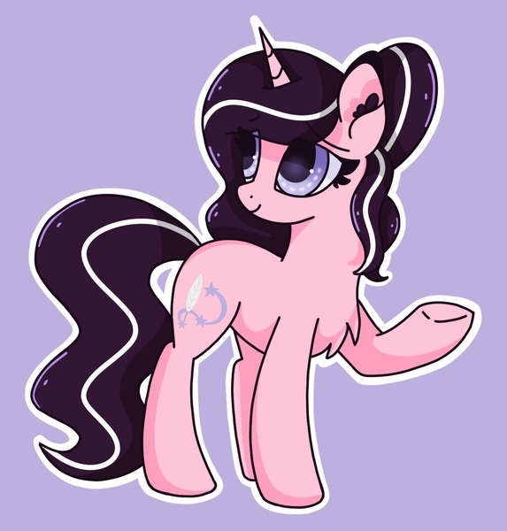 Size: 1280x1340 | Tagged: safe, artist:plethxra, derpibooru import, oc, oc:magpie, pony, unicorn, female, mare, purple background, simple background, solo