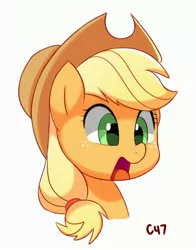 Size: 3216x4096 | Tagged: safe, artist:handgunboi, derpibooru import, applejack, earth pony, pony, bust, cowboy hat, female, hat, mare, simple background, solo, suprised look, white background