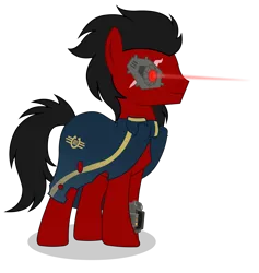 Size: 3600x3800 | Tagged: safe, artist:kitana762, derpibooru import, oc, oc:red eye, unofficial characters only, cyber pony, cyborg, earth pony, pony, fallout equestria, cloak, clothes, pipbuck, simple background, solo, transparent background