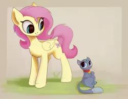 Size: 1572x1218 | Tagged: safe, artist:anti1mozg, derpibooru import, bubbles (cat), fluttershy, cat, pegasus, pony, cute-pocalypse meow, my little pony: pony life, spoiler:pony life s01e03, cute, female, g4.5 to g4, mare, shyabetes, simple background, smiling