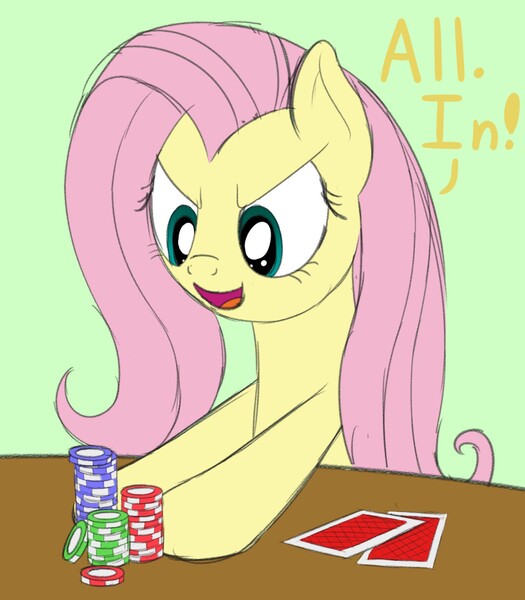 Size: 1120x1280 | Tagged: safe, artist:nitei, derpibooru import, fluttershy, pegasus, pony, atg 2020, card, female, gambling, mare, newbie artist training grounds, poker, poker chips, solo, table