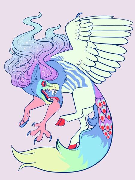 Size: 774x1032 | Tagged: artist:loryska, derpibooru import, draconequus, draconequus oc, ethereal mane, fangs, forked tongue, hybrid, interspecies, magical lesbian spawn, oc, offspring, parent:cosmos, parent:princess celestia, purple background, safe, simple background, solo, starry mane