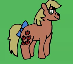 Size: 643x566 | Tagged: safe, artist:whistle blossom, deleted from derpibooru, derpibooru import, applejack (g1), earth pony, pony, autodesk sketchbook, bow, cute, digital art, female, g1, g1 jackabetes, green background, looking at you, mare, simple background, standing, tail bow