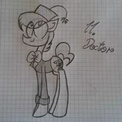 Size: 1080x1080 | Tagged: safe, artist:0pika-chan0, derpibooru import, ponified, earth pony, pony, bowtie, clothes, doctor who, eleventh doctor, fez, graph paper, hat, male, solo, stallion, text, traditional art