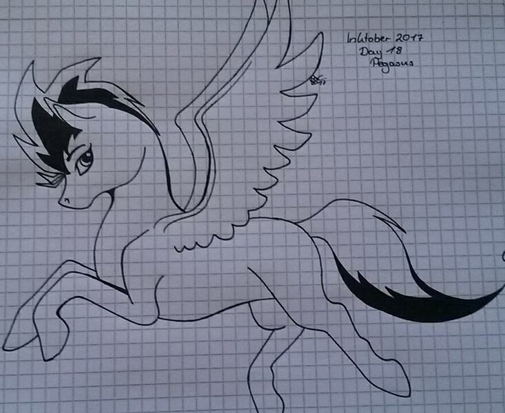 Size: 879x720 | Tagged: safe, artist:0pika-chan0, derpibooru import, oc, unofficial characters only, pegasus, pony, graph paper, inktober 2017, lineart, pegasus oc, solo, traditional art, wings