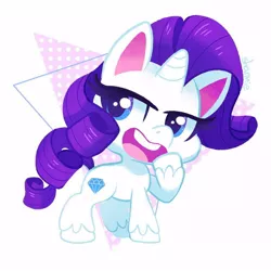 Size: 1000x1000 | Tagged: safe, artist:sharmie, derpibooru import, rarity, pony, unicorn, my little pony: pony life, abstract background, chibi, female, laughing, mare, solo, unshorn fetlocks