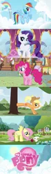 Size: 1280x4318 | Tagged: applejack, derpibooru import, fluttershy, happy, hot air balloon, logo, mane six, opening, pinkie pie, rainbow dash, rarity, safe, screencap, smiling, spike, twilight sparkle, twinkling balloon