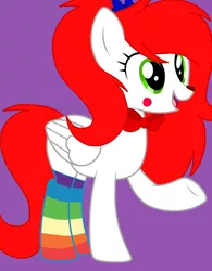 Size: 1855x2375 | Tagged: safe, artist:circuspaparazzi5678, derpibooru import, oc, oc:circus paparazzi, pegasus, pony, base used, bow, bowtie, clothes, clown makeup, rainbow socks, socks, solo, striped socks