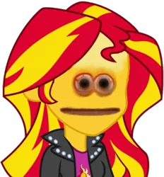 Size: 720x777 | Tagged: safe, derpibooru import, edit, edited screencap, screencap, sunset shimmer, human, equestria girls, cursed emoji, cursed image, emoji, god is dead, meme, nightmare fuel, simple background, solo, stressed emoji, transparent background, uncanny valley, vector, vibe check, wat