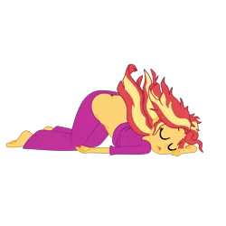 Size: 2952x2952 | Tagged: suggestive, artist:gmaplay, derpibooru import, sunset shimmer, equestria girls, ass, ass up, barefoot, bunset shimmer, butt, buttcrack, clothes, eyes closed, face down ass up, feet, female, messy hair, pajamas, shirt, shirt lift, simple background, sleeping, slumped, solo, solo female, transparent background