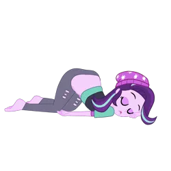 Size: 2952x2952 | Tagged: suggestive, artist:gmaplay, derpibooru import, starlight glimmer, equestria girls, mirror magic, spoiler:eqg specials, ass, ass up, barefoot, beanie, butt, clothes, eyes closed, face down ass up, feet, female, glimmer glutes, hat, shirt, shirt lift, simple background, sleeping, slumped, solo, solo female, transparent background