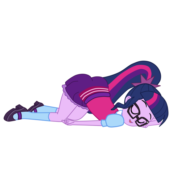 Size: 2952x2952 | Tagged: suggestive, artist:gmaplay, derpibooru import, sci-twi, twilight sparkle, equestria girls, spoiler:eqg specials, ass, ass up, butt, clothes, eyes closed, face down ass up, female, glasses, legs, ponytail, simple background, sleeping, slumped, smiling, socks, solo, solo female, thighs, transparent background, twibutt