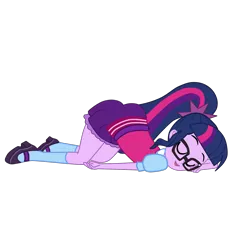 Size: 2952x2952 | Tagged: suggestive, artist:gmaplay, derpibooru import, sci-twi, twilight sparkle, equestria girls, spoiler:eqg specials, ass, ass up, butt, clothes, eyes closed, face down ass up, female, glasses, legs, ponytail, simple background, sleeping, slumped, smiling, socks, solo, solo female, thighs, transparent background, twibutt
