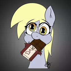 Size: 1500x1500 | Tagged: alternate version, artist:mranthony2, bust, chocolate, chocolate bar, cute, dalokohs bar, derpibooru import, derpy hooves, female, food, looking at you, mare, mouth hold, pegasus, portrait, safe, simple background, solo, team fortress 2