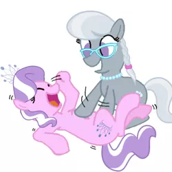 Size: 512x512 | Tagged: safe, artist:princessdestiny200i, artist:thedrksiren, derpibooru import, diamond tiara, silver spoon, earth pony, pony, base used, cute, diamondbetes, female, filly, glasses, grin, jewelry, necklace, on back, open mouth, raised hoof, raised leg, silverbetes, sitting, smiling, tiara, tickle torture, tickling