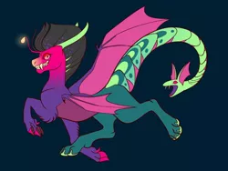 Size: 1024x768 | Tagged: artist:loryska, blue background, derpibooru import, draconequus, draconequus oc, fangs, green background, oc, offspring, parent:cosmos, parent:discord, parents:coscord, safe, simple background, solo, unofficial characters only