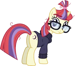 Size: 3376x3000 | Tagged: safe, artist:ambassad0r, artist:cloudyglow, derpibooru import, moondancer, pony, unicorn, amending fences, .ai available, butt, clothes, cutie mark, female, glasses, high res, mare, plot, simple background, solo, sweater, transparent background, vector