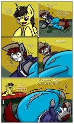 Size: 1280x2151 | Tagged: semi-grimdark, artist:khaki-cap, derpibooru import, oc, oc:khaki-cap, oc:tommy the human, alicorn, earth pony, comic:magical mishaps, alicorn oc, bed, butt expansion, cap, clothes, clothing damage, comic, commissioner:bigonionbean, dizzy, drool, drool on face, dummy thicc, earth pony oc, expanding, extra thicc, growth, hat, horn, house, jean thicc, oof, ripped pants, thicc ass, transformation, twitching, uncle and nephew, wings, worried