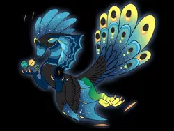 Size: 1024x768 | Tagged: artist:loryska, black background, black hole, derpibooru import, draconequus, draconequus oc, ethereal wings, hybrid, hybrid wings, interspecies offspring, magical lesbian spawn, oc, offspring, parent:cosmos, parent:queen novo, planet, safe, simple background, tangible heavenly object, unofficial characters only, wings