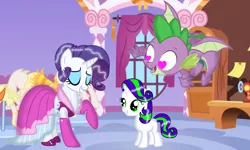 Size: 1204x720 | Tagged: safe, artist:mlplary6, derpibooru import, rarity, spike, dracony, dragon, hybrid, pony, family, female, interspecies offspring, male, offspring, parent:rarity, parent:spike, parents:sparity, shipping, sparity, straight, winged spike