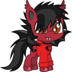 Size: 1015x1020 | Tagged: safe, artist:lightningbolt, derpibooru import, ponified, bat pony, pony, my little pony: pony life, .svg available, bat wings, clandestine industries, clothes, ear fluff, fall out boy, fangs, hair over one eye, hood, hoodie, male, pete wentz, shirt, simple background, slit eyes, solo, spread wings, stallion, svg, transparent background, undershirt, unshorn fetlocks, vector, wings