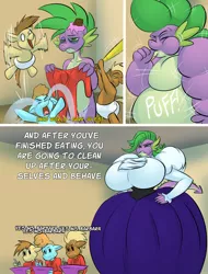 Size: 4100x5400 | Tagged: anthro, artist:thebigbadwolf01, barb, barbara greenscale, blowing into thumb, breasts, busty barb, clothes, colt, comic, derpibooru import, discipline, dress, gown, male, male to female, nanny, oc, rule 63, scolding, spike, suggestive, transformation, transgender transformation, victorian