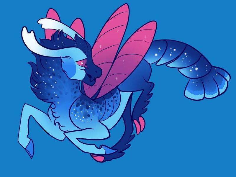 Size: 1024x768 | Tagged: artist:loryska, blue background, changepony, derpibooru import, hybrid, interspecies offspring, merpony, oc, offspring, parent:princess luna, parents:thuna, parent:thorax, safe, simple background, solo, unofficial characters only