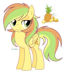Size: 2340x2563 | Tagged: safe, artist:lazuli, derpibooru import, oc, oc:alex, unofficial characters only, pegasus, pony, food, pegasus oc, pineapple, reference sheet, simple background, smiling, solo, transparent background, wings