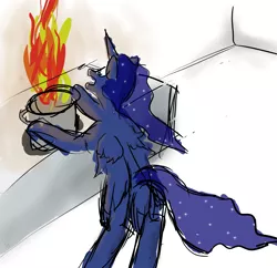 Size: 3103x3000 | Tagged: safe, artist:frostclaw, derpibooru import, princess luna, alicorn, pony, atg 2020, cooking, fire, newbie artist training grounds, sketch