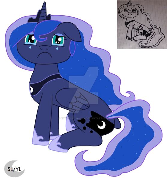 Size: 1920x2067 | Tagged: safe, artist:princesslunayay, derpibooru import, princess luna, alicorn, pony, art, colored, colored sketch, crown, crying, cute, deviantart, deviantart watermark, female, floppy ears, hoof shoes, jewelry, logo, looking at you, lunabetes, mare, necklace, obtrusive watermark, regalia, sad, sadorable, simple background, sitting, solo, teary eyes, watermark, white background