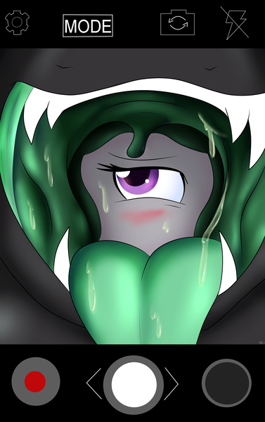 Size: 2200x3500 | Tagged: artist:novaspark, artpack:no nom november, blushing, changeling, changeling queen, derpibooru import, drool, fangs, female, maw, mawshot, open mouth, oral vore, princess celestia, queen chrysalis, questionable, selfie, swallowing, uvula, vore