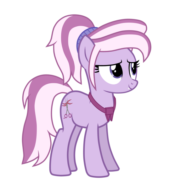 Size: 2652x2962 | Tagged: safe, artist:chomakony, derpibooru import, oc, oc:zoasie, unofficial characters only, earth pony, pony, earth pony oc, female, mare, ponytail, scissors, simple background, smiling, solo, tail, transparent background