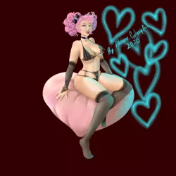 Size: 5500x5500 | Tagged: artist:alejandraarelycc, barefoot, belly button, bow, bra, breasts, clothes, derpibooru import, ear piercing, earring, feet, human, humanized, jewelry, lace, lingerie, necklace, panties, piercing, pinkie pie, sitting, smiling, socks, suggestive, underwear