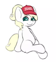 Size: 2671x2966 | Tagged: safe, artist:maxisb8, derpibooru import, oc, oc:luftkrieg, unofficial characters only, earth pony, semi-anthro, baseball cap, cap, female, hat, maga hat, mare, politics, simple background, sitting, smiling, solo, white background