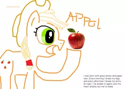 Size: 1163x831 | Tagged: safe, artist:luxter77, derpibooru import, applejack, earth pony, pony, 1000 hours in ms paint, apple, appul, cowboy hat, female, food, glass bones, hat, mare, rhodopseudomonas, simple background, solo, spongebob squarepants, wat, white background