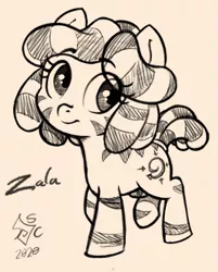 Size: 723x900 | Tagged: artist:soulcentinel, cute, derpibooru import, female, filly, foal, monochrome, oc, oc:zala, safe, solo, zebra